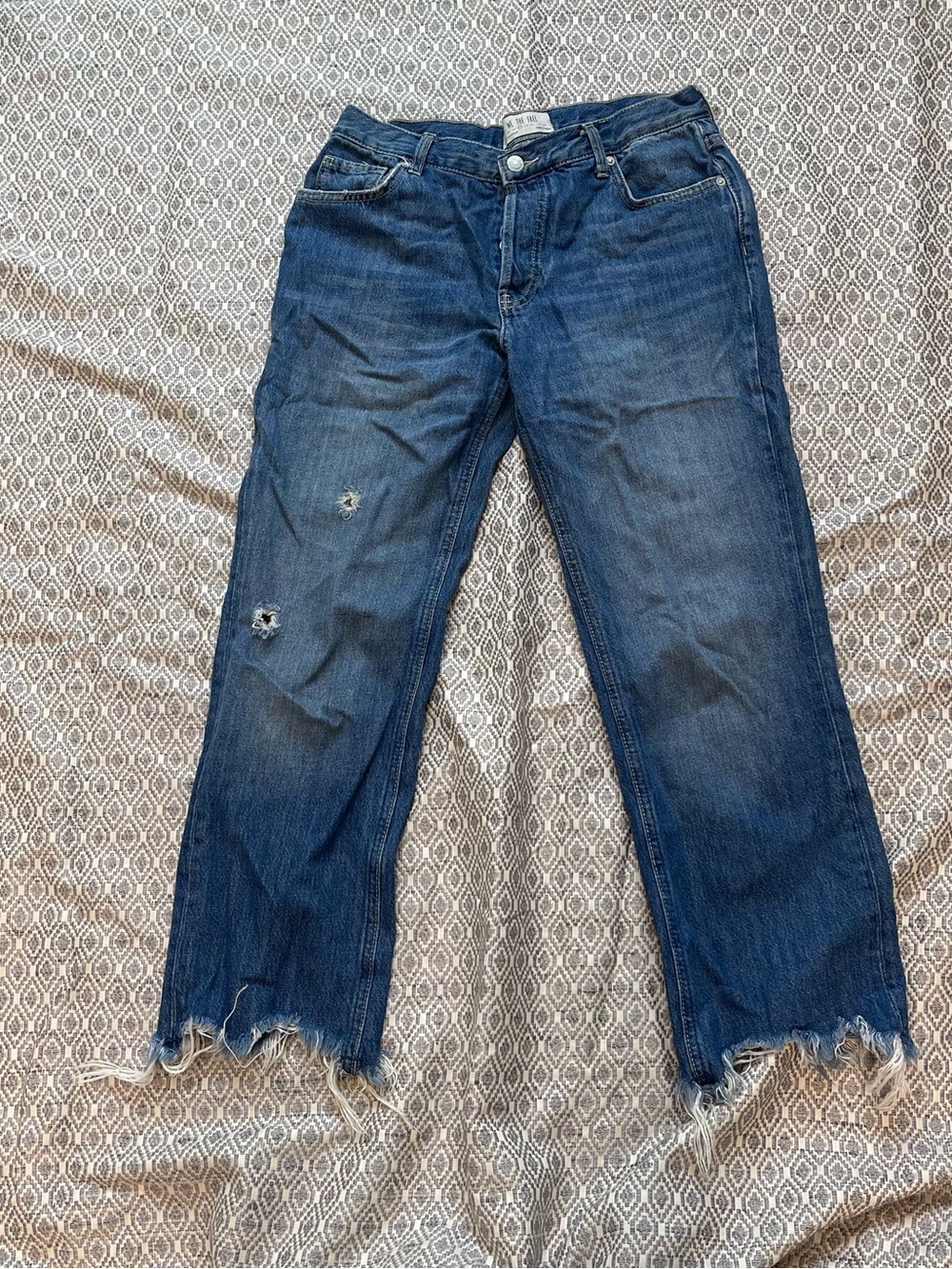 We The Free Dark Blue Straight-Leg Distressed Jeans